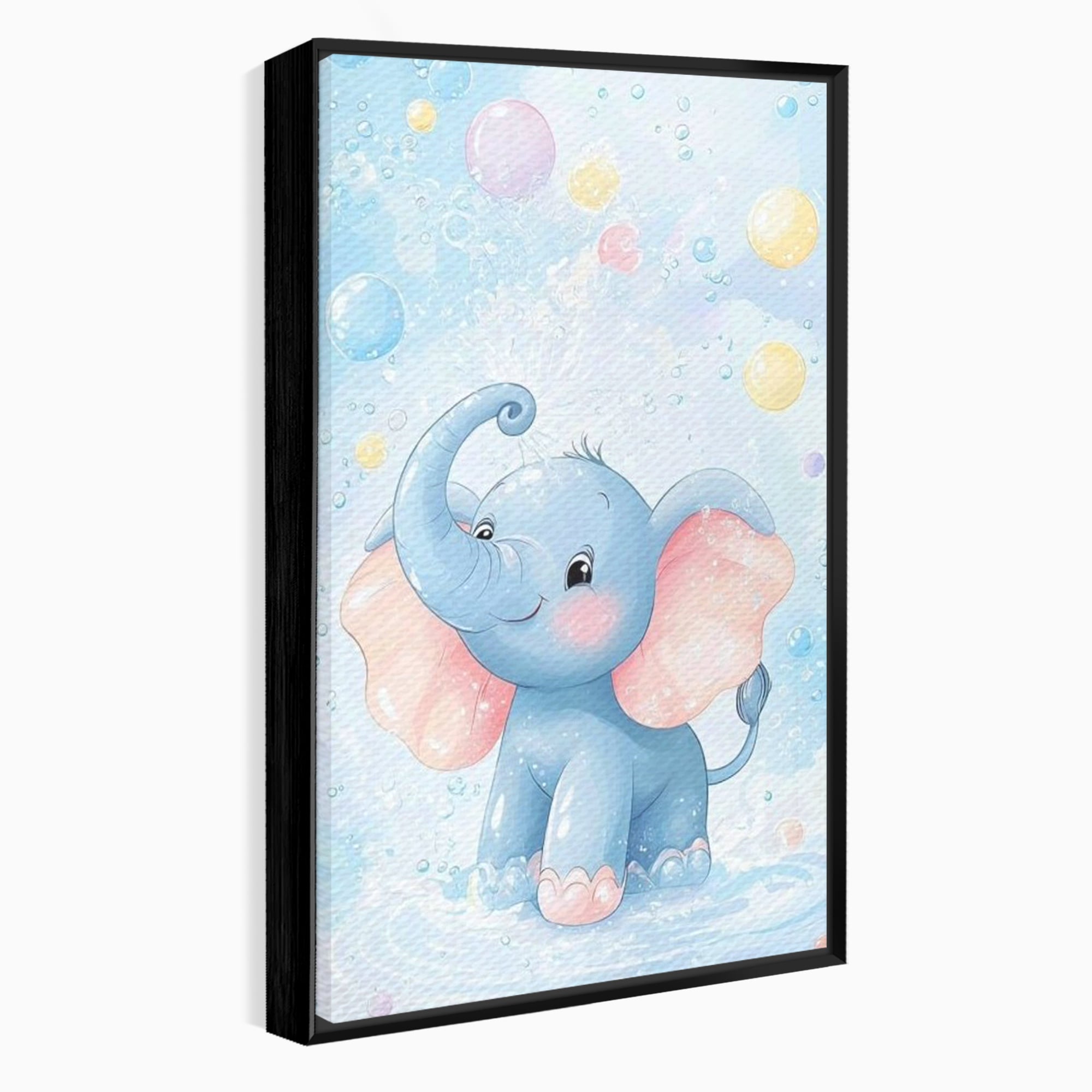 Tablou canvas cu tablou canvas cu elefantelet albastru, in rama de aluminiu negru